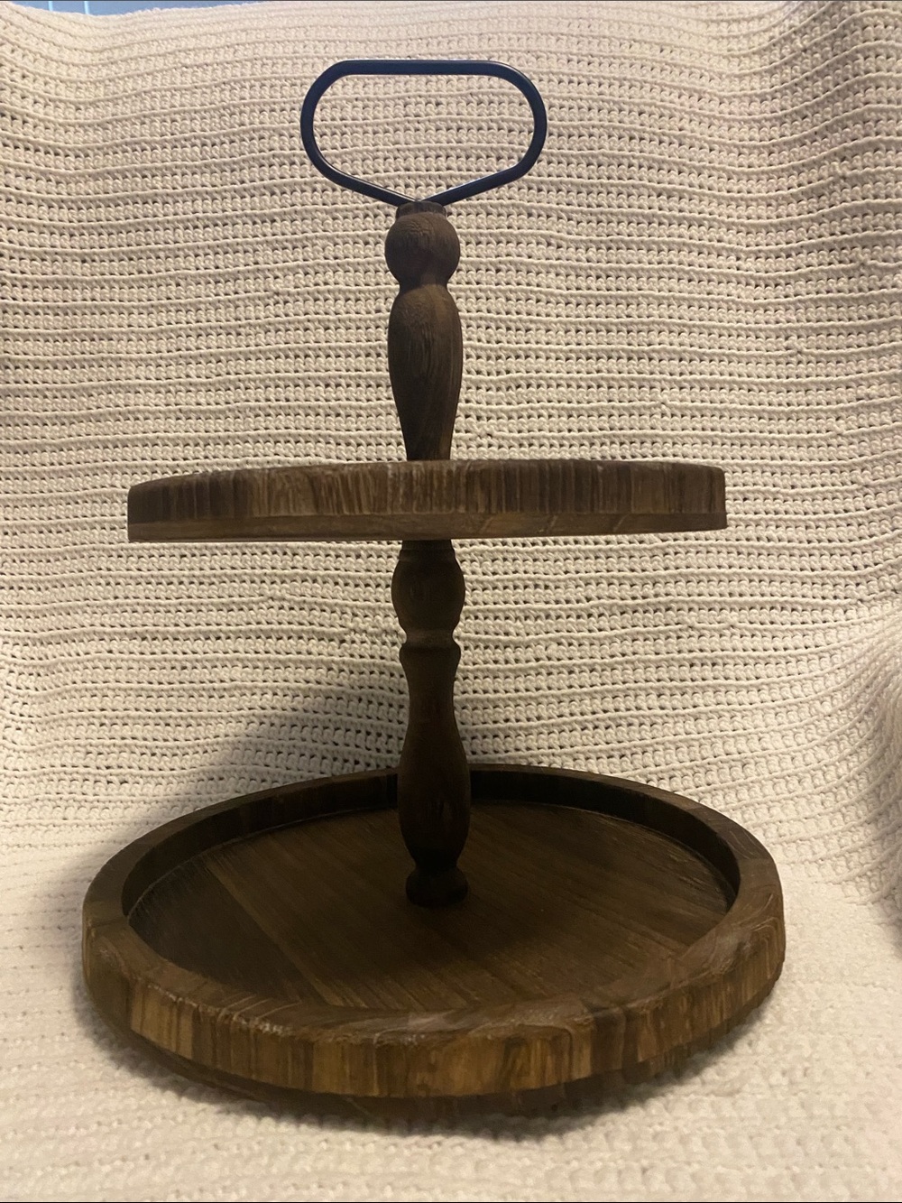 Two-Tier Wooden Serving Stand with Handle - Brown